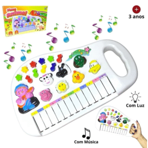 Teclado Musical Animal Fazendinha Educativo Bebe Criança Bichos Cor Branco Cocorico