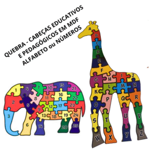 Quebra Cabeça Girafa Alfabeto ou Elefante Números em Madeira Brinquedo Educativo e Pedagógico